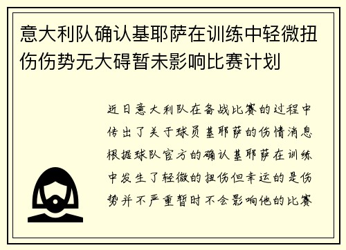 意大利队确认基耶萨在训练中轻微扭伤伤势无大碍暂未影响比赛计划